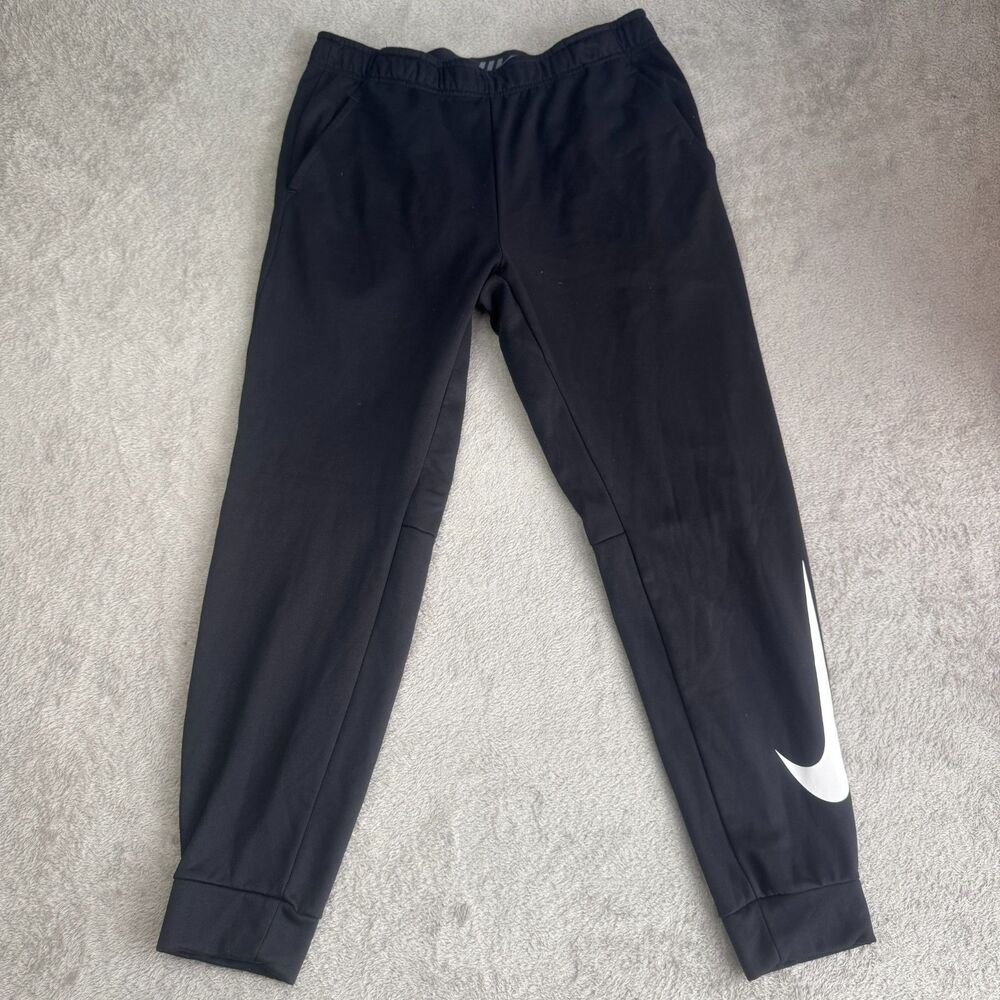 Nike Dri-FIT Sweatpants Mens L Black Fleece Lined Drawstring Big Swoosh Jogger